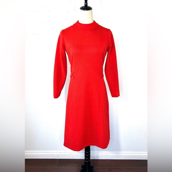 VINTAGE 1960s Miss Donna Secretary Shift Dress Midi Red Back Zip Mod Vtg 60s - Picture 1 of 15